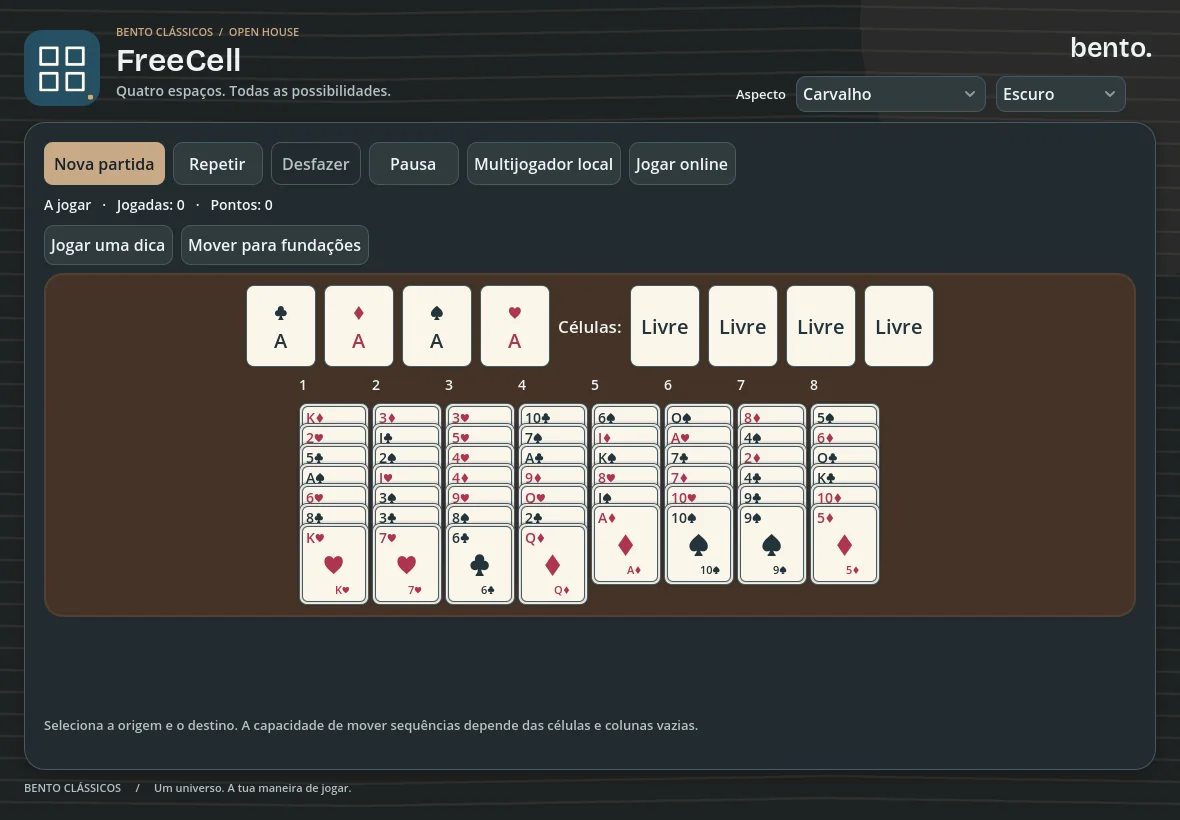 FreeCell com um aspeto escuro