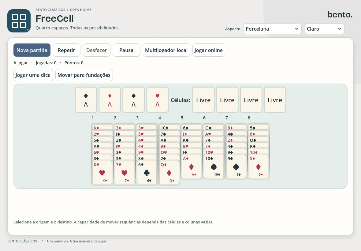 FreeCell com outro aspeto claro