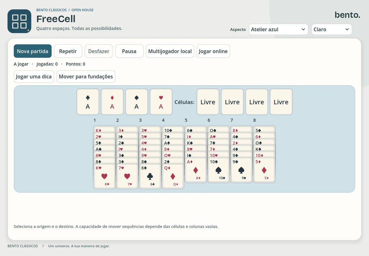Uma partida de FreeCell
